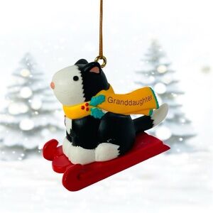 GRANDDAUGHTER - CAT SLEDDING - 1996 Hallmark Keepsake Christmas Ornament Signed